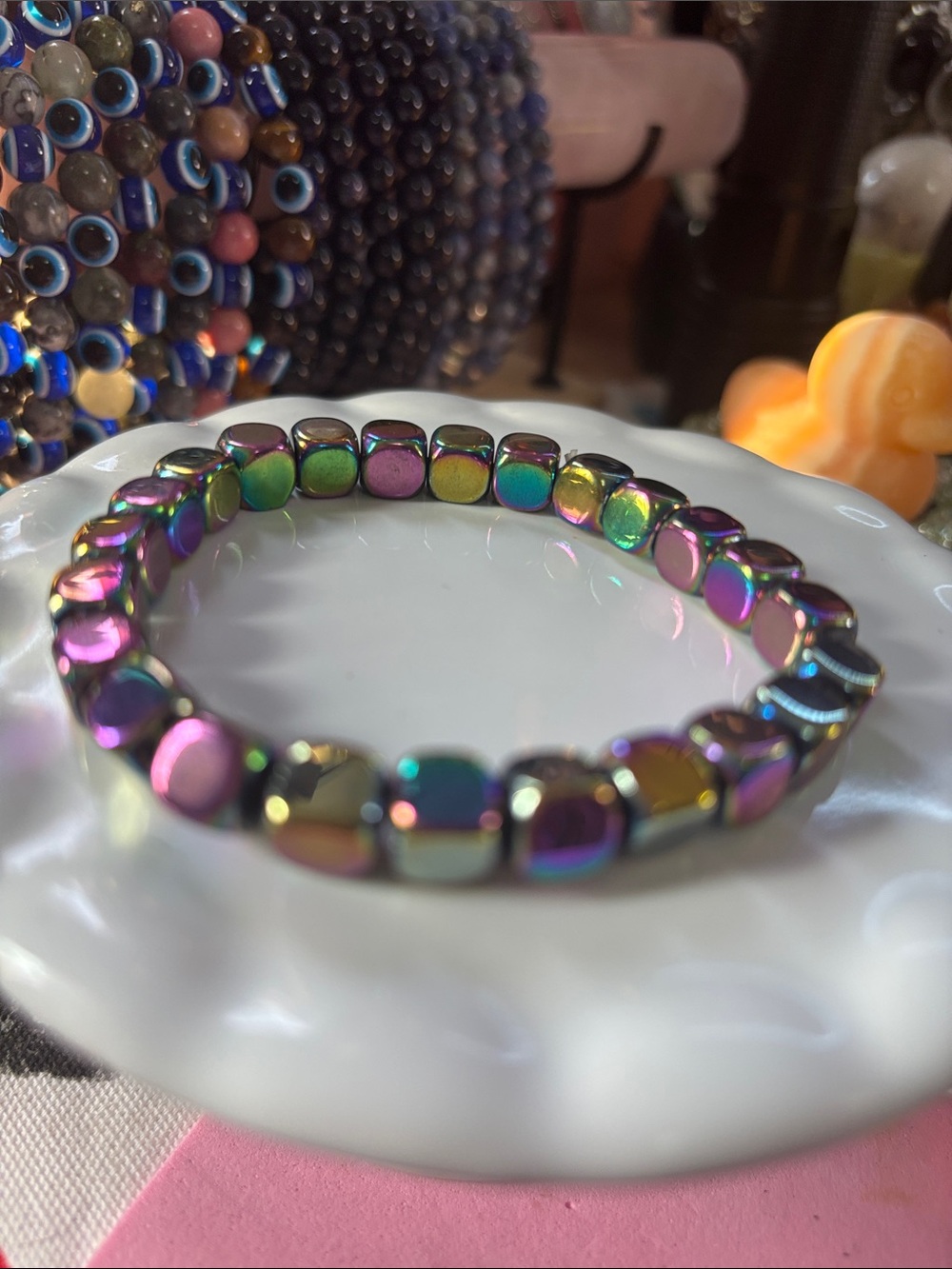 Rainbow Hematite Iridescent Stretch Bracelet - Women Jewelry